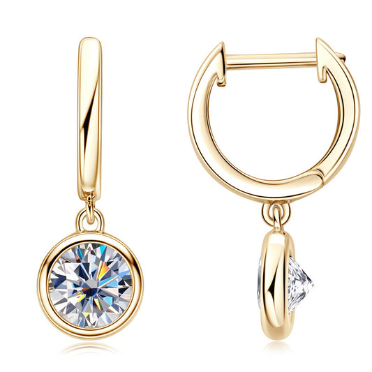 S925 Sterling Silver D Color Moissanite Hoop Earrings - Classic Round Design