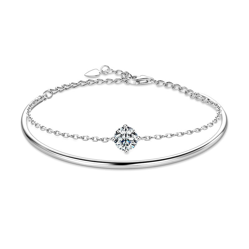 S925 Sterling Silver Stackable Moissanite Bracelet - Layering Luxury Jewelry