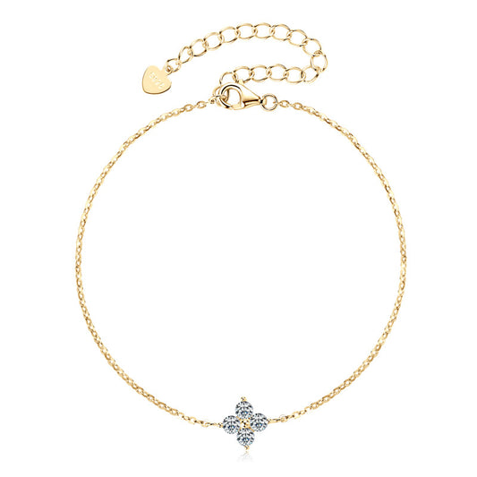 S925 Sterling Silver Four-Leaf Clover Moissanite Bracelet - Lucky Charm Jewelry