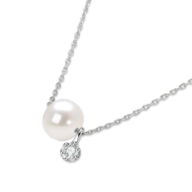 Natural Freshwater Pearl Pendant Necklace - French Vintage Style 925 Sterling Silver