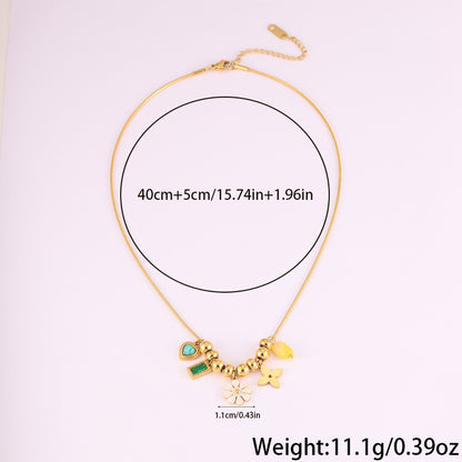 Beaded Clover Pendant Necklace - Multi-Charm Flower Necklace