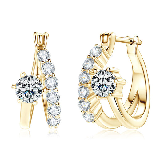 Sterling Silver Diamond Earrings - Asymmetric Stud Design