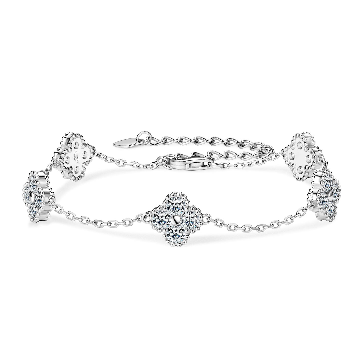 Luxury Five-Flower Four-Leaf Clover Moissanite Bracelet - S925 Sterling Silver