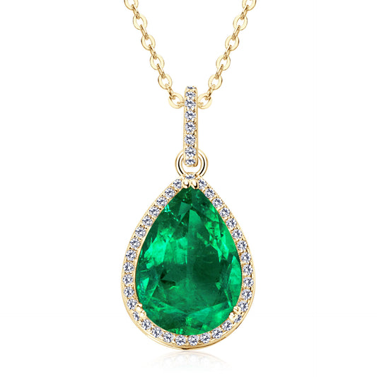 Emerald Green Teardrop Pendant Necklace - S925 Sterling Silver Delicate Chain