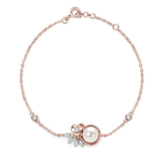925 Sterling Silver Pearl Flower Bracelet - Elegant Moissanite Jewelry for Women
