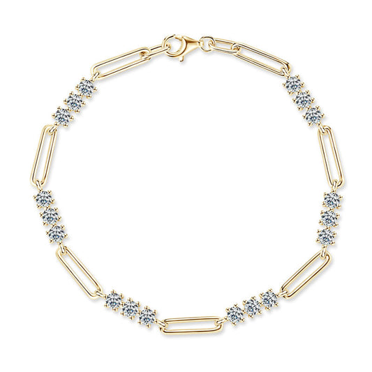 D-Color Moissanite Paper Clip Bracelet - S925 Sterling Silver Chain Jewelry