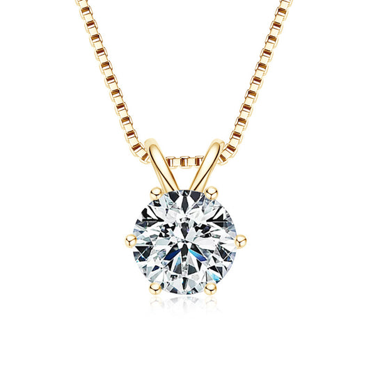 S925 Sterling Silver Six-Prong Moissanite Necklace - Classic Delicate Chain