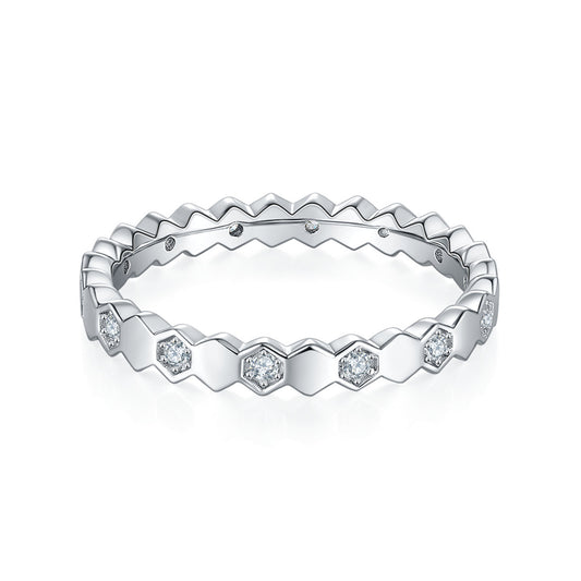 S925 Sterling Silver Honeycomb Moissanite Ring - Modern Geometric Design