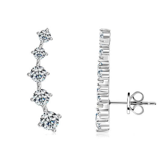 Moissanite Stud Earrings - Sterling Silver Vine Design for Women