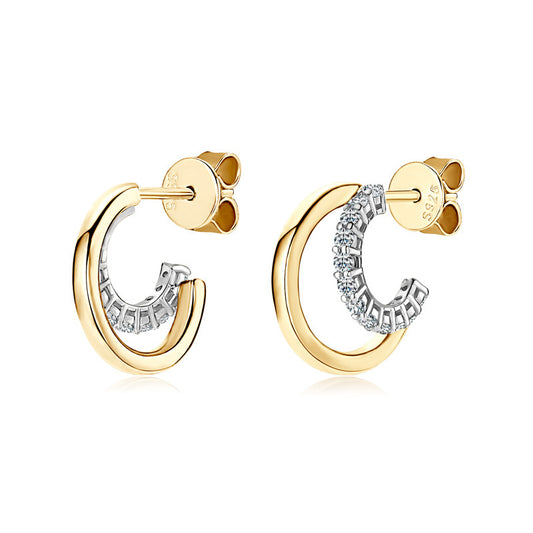 D-Color Moissanite Crescent Moon Earrings - S925 Sterling Silver 18K Gold Plated