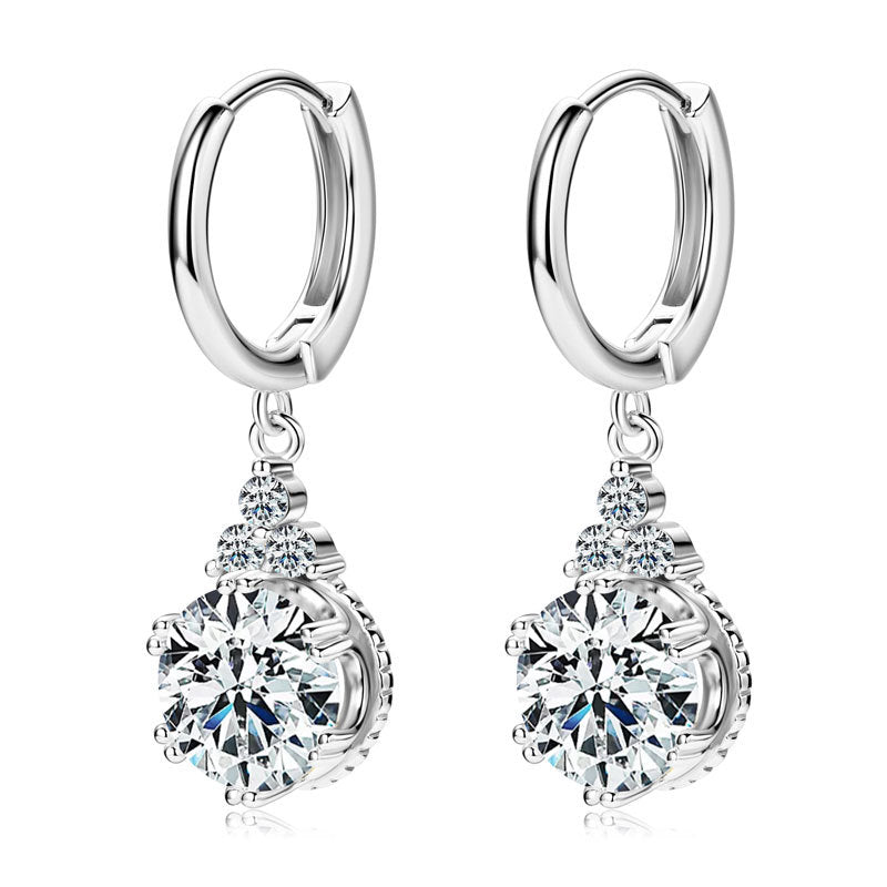 S925 Sterling Silver 2 Carat Crown Moissanite Drop Earrings - Luxury Royal Design