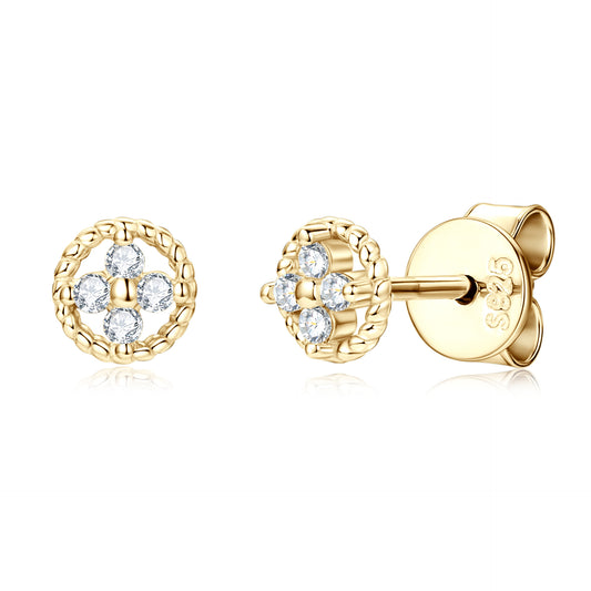 S925 Sterling Silver Four-Leaf Clover Moissanite Sleep-In Stud Earrings - Hypoallergenic