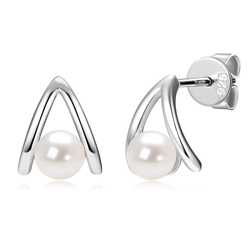 Natural Freshwater Pearl Stud Earrings - 925 Sterling Silver Simple Elegant Jewelry for Women