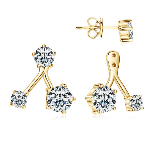 S925 Sterling Silver Front Back Moissanite Stud Earrings - Double Wear Design