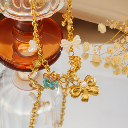 Bow Pendant Necklace - Gold Plated Layered Necklace