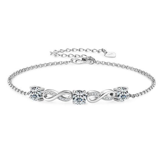 Infinity Symbol Bracelet - Sterling Silver with Moissanite for Women