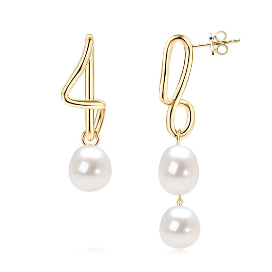 Asymmetrical Baroque Pearl Stud Earrings - Sterling Silver for Women