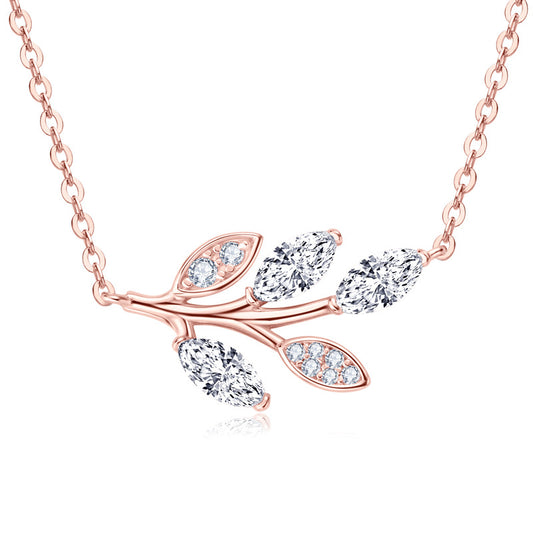 D Color Moissanite Leaf Necklace - S925 Sterling Silver Delicate Chain for Women
