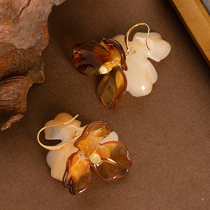 Amber Resin Flower Earrings - 3D Floral Statement Earrings for Women