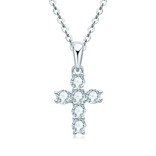 S925 Sterling Silver Cross Necklace - 18K Gold Plated Diamond Faith Pendant