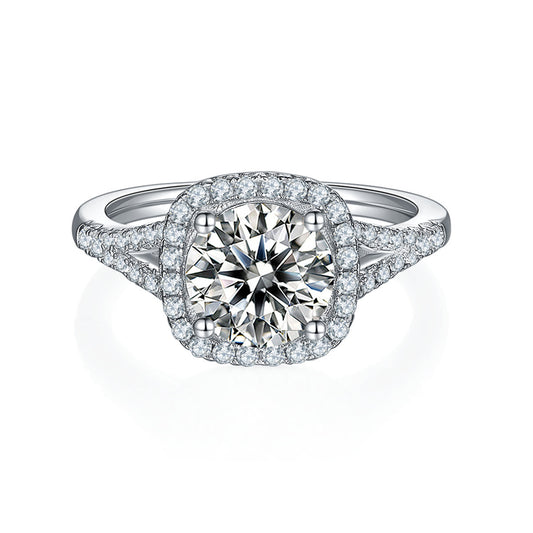 S925 Sterling Silver 18K Gold Plated Square Moissanite Ring - Double Band Design