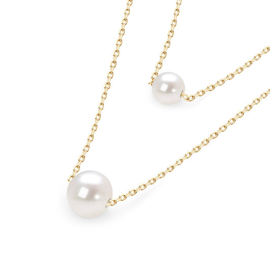 Layered Natural Freshwater Pearl Necklace - S925 Sterling Silver 18K Gold Plated