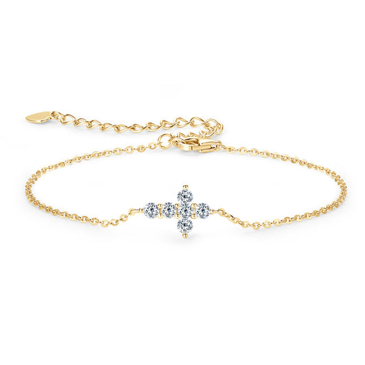 S925 Sterling Silver Cross D-Color Moissanite Bracelet - Minimalist Chain