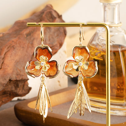 Amber Resin Flower Earrings - 3D Floral Statement Earrings for Women