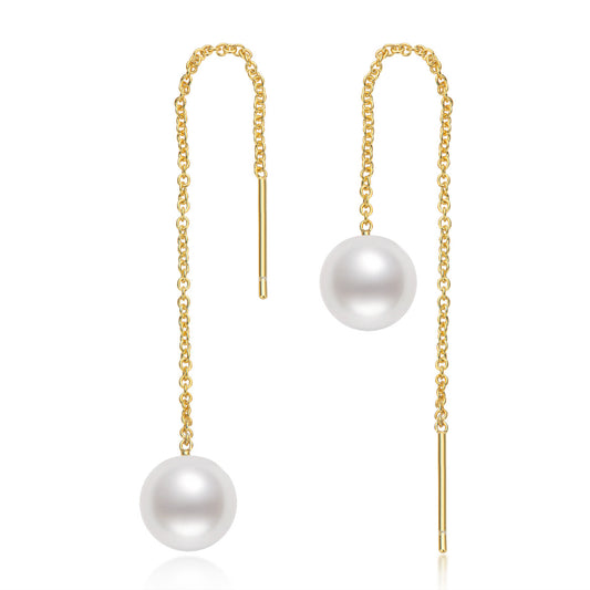 Natural Freshwater Pearl Drop Earrings - S925 Sterling Silver Long Tassel Dangle Earrings