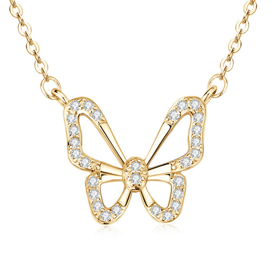 Sterling Silver 18K Gold Plated Butterfly Necklace - Whimsical Delicate Chain