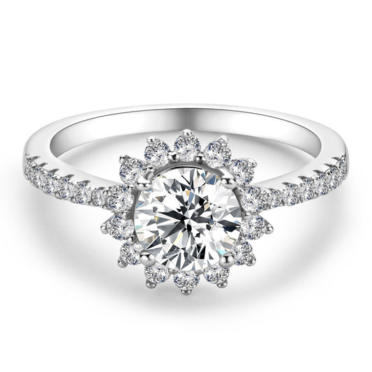 18K Gold Plated Sunflower Ring - 925 Silver Moissanite Diamond Ring for Women