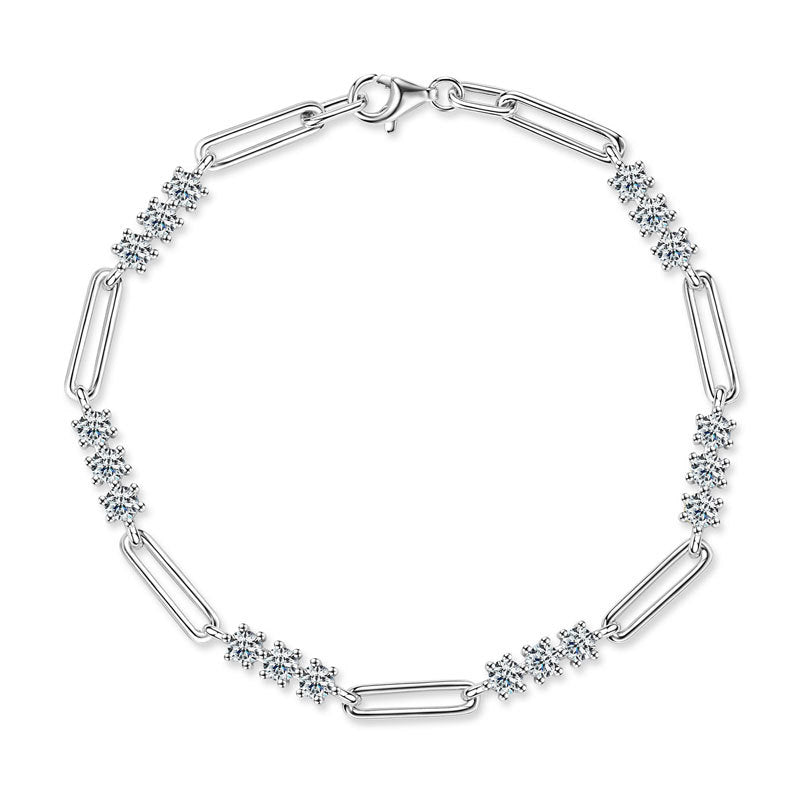 D-Color Moissanite Paper Clip Bracelet - S925 Sterling Silver Chain Jewelry