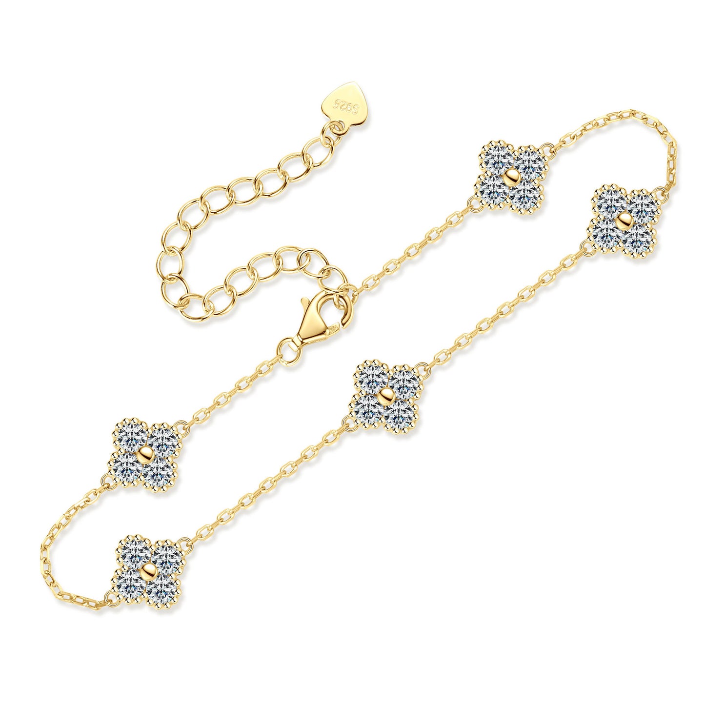 Luxury Five-Flower Four-Leaf Clover Moissanite Bracelet - S925 Sterling Silver