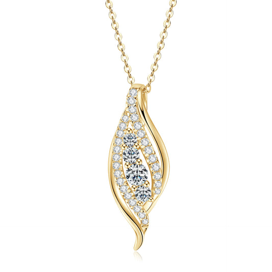 D Color Moissanite Leaf Necklace - 925 Sterling Silver Delicate Chain for Women