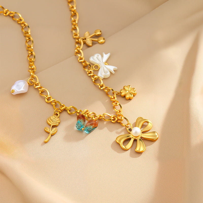 Bow Pendant Necklace - Gold Plated Layered Necklace