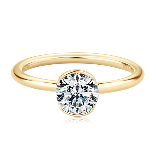 S925 Sterling Silver 18K Gold Plated Moissanite Ring - Minimalist Design