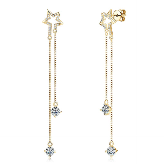S925 Sterling Silver Star Fringe Moissanite Earrings - Drop Earrings