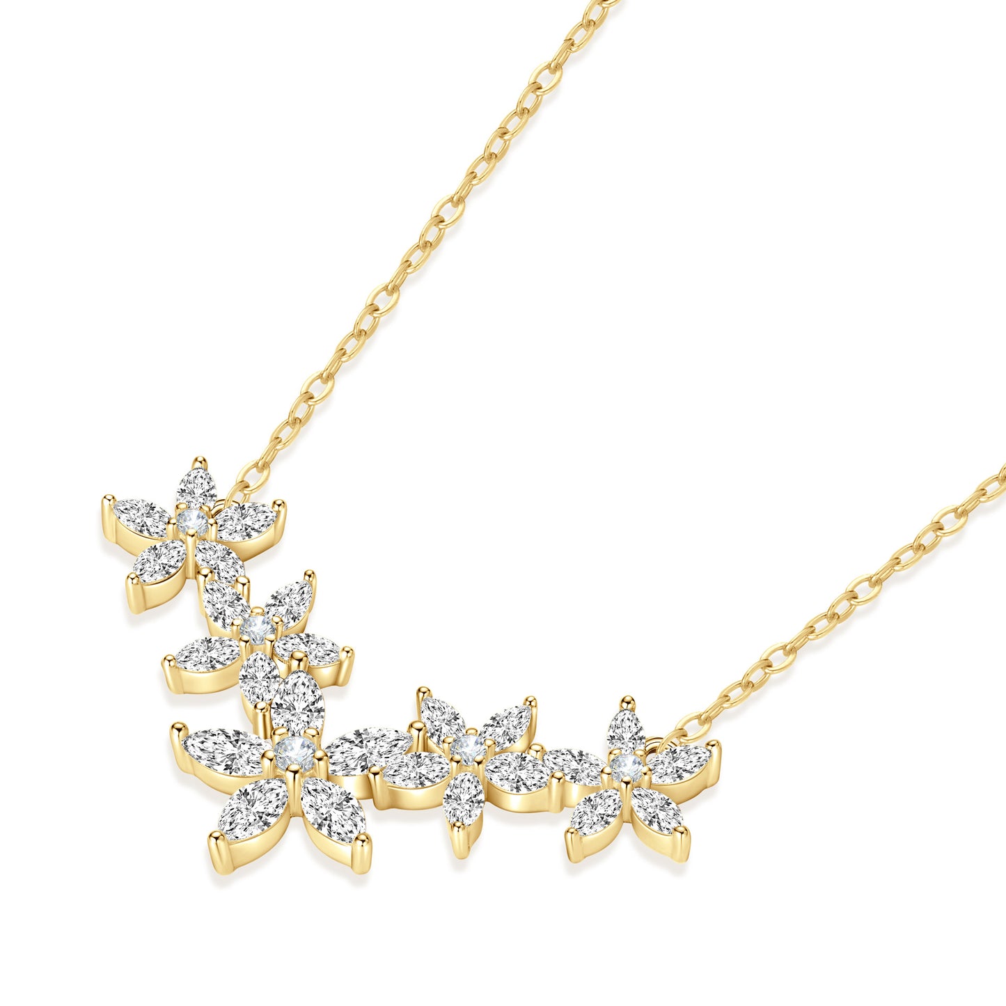 S925 Sterling Silber Fünf Blumen Moissanit Halskette - Eleganter Blumenanhänger 