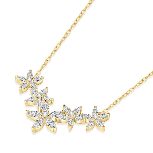 S925 Sterling Silver Five Flower Moissanite Necklace - Elegant Floral Pendant