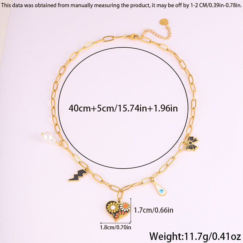 Bow and Heart Pendant Necklace - Layered Charm Necklace