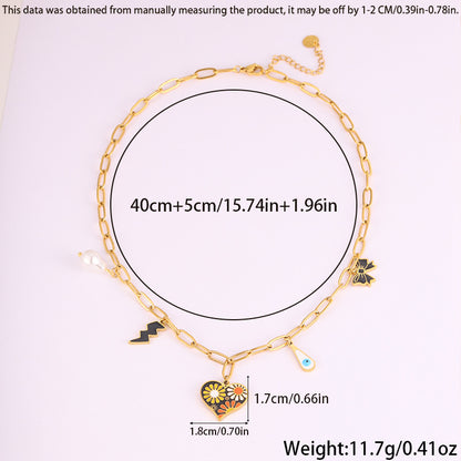 Bow and Heart Pendant Necklace - Layered Charm Necklace