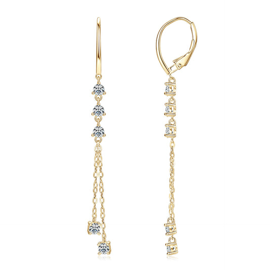 S925 Sterling Silver Long Fringe Moissanite Earrings - Luxury Drop Style