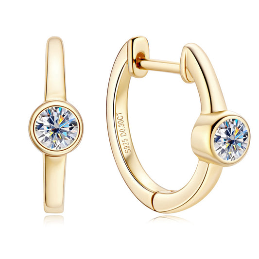 S925 Sterling Silver 18K Gold Plated Moissanite Earrings - Minimalist Geometric Design