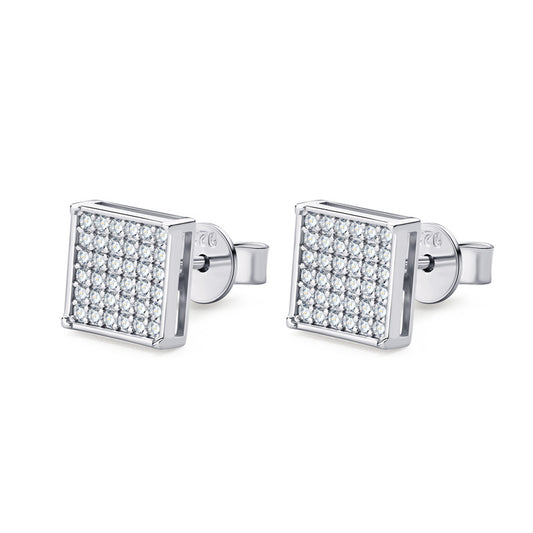 2025 Hip Hop Square Moissanite Stud Earrings - S925 Sterling Silver Unisex