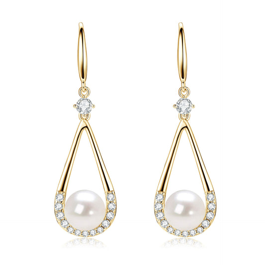 Natural Freshwater Pearl Drop Earrings - Sterling Silver Teardrop for Women