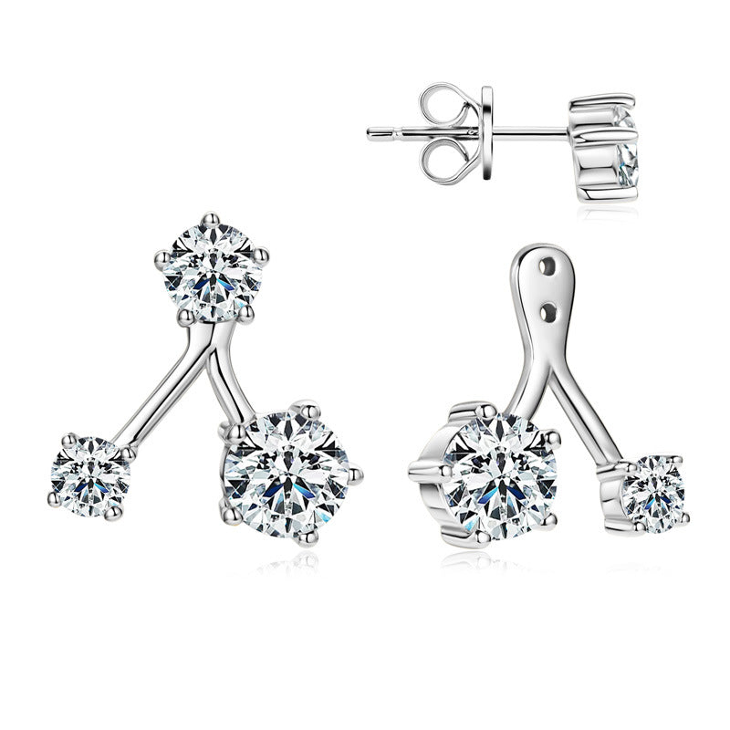 S925 Sterling Silver Front Back Moissanite Stud Earrings - Double Wear Design