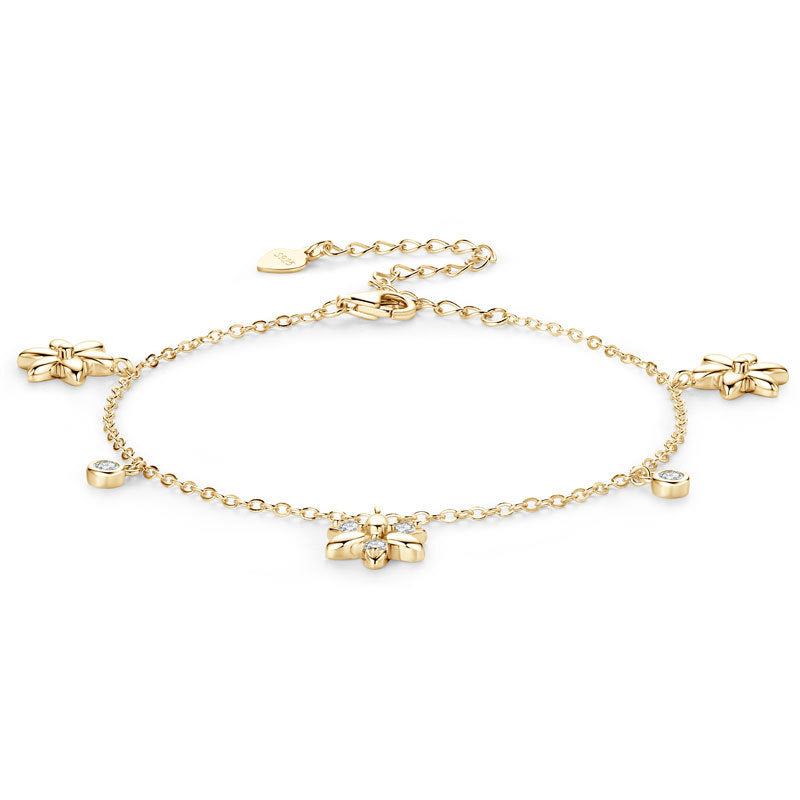 Flower Bracelet - Sterling Silver with Moissanite for Women