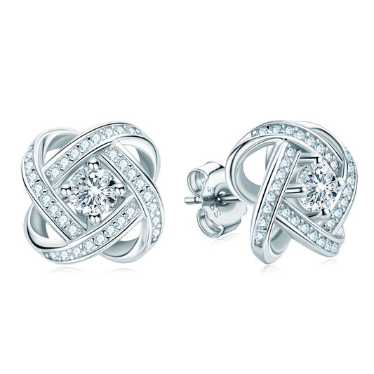 S925 Sterling Silver Four-Leaf Clover Moissanite Stud Earrings