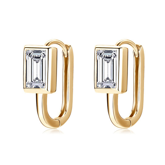 D-Color Moissanite U-Shaped Earrings - S925 Silver Rectangular Geometric Studs