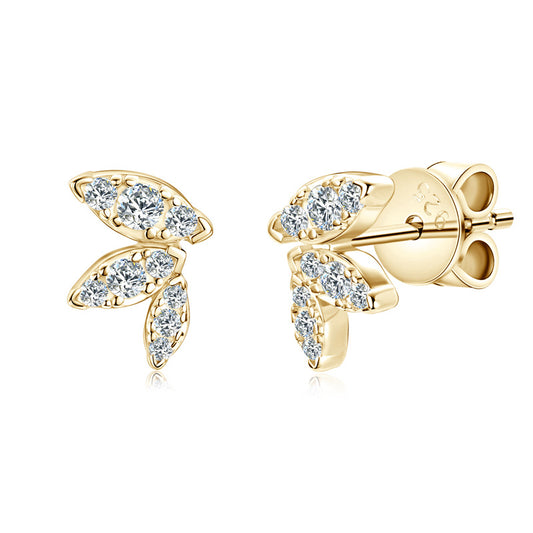 S925 Sterling Silver Butterfly Wing Moissanite Stud Earrings - Delicate Leaf Design